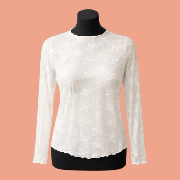 Torrid Lace Long Sleeve Tops - Black, White, and Tan - Picture 4 of 11